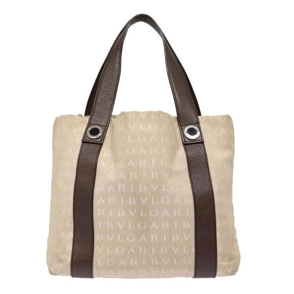 Bulgari Logo Mania Beige Canvas Handbag (Pre-Owned) - Picture 3 of 16